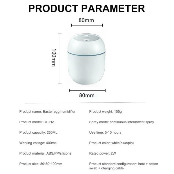 250ml Mini Car Air Humidifier Usb Portable Essential Oil Diffuserand Aroma Anion Mist Maker LED Smart Air Humidifier For Home - Image 4