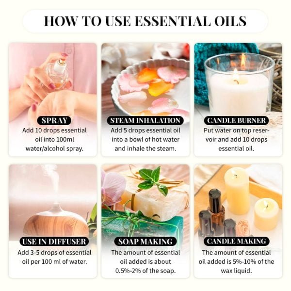 Eucalyptus Tea Tree  Essential Oils 10ML with Dropper Diffuser Aroma Oil Lavender Jasmine Sandalwood Bergamot Rose Vanilla Oil - Image 5
